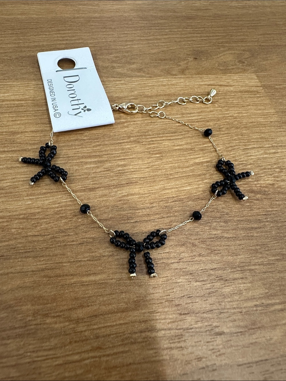 Black Beaded Bow Necklace